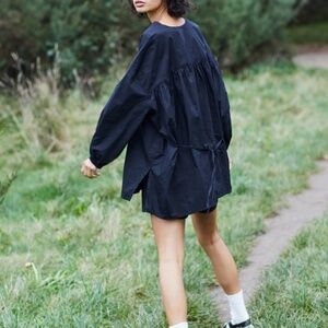 DEIJI STUDIOS Tie-Back Set Black Airy Organic Cotton Shirt & Shorts 2021 XL NWT